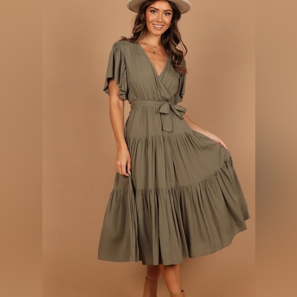 Petal and Pup Barker Mini Dress Olive Belted V-Neck XL NWT - Picture 5 of 13